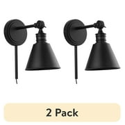 (2 pack) Better Homes and Gardens 6" Craftsman Dimmable 1-Light Black Medium Base Bulb Plug-In Wall Sconce
