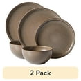 thumbnail interactive-video image 1 of (2 pack) Better Homes and Gardens Banks Brown 12-Piece Stoneware Dinnerware Set, Brown Plates and Bowls, Set for 4, 1 of 13