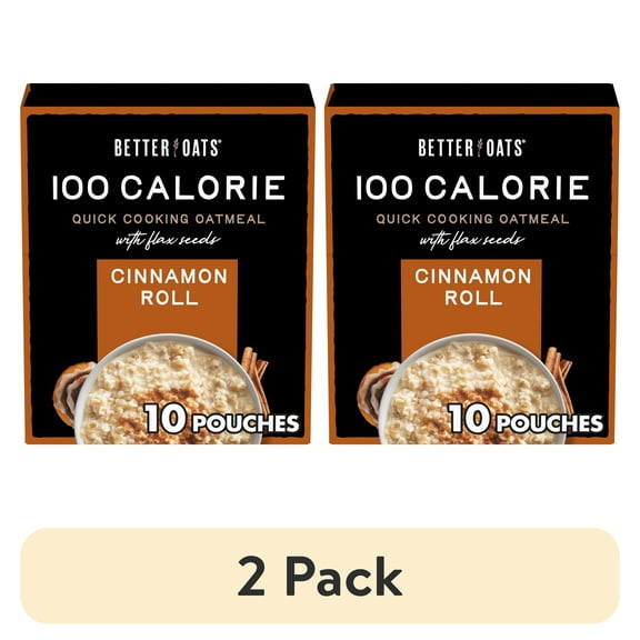 (2 pack) Better Oats 100 Calorie Cinnamon Roll Oatmeal with Flax Seeds, 10 Instant Oatmeal Packets, 9.8 oz Pack