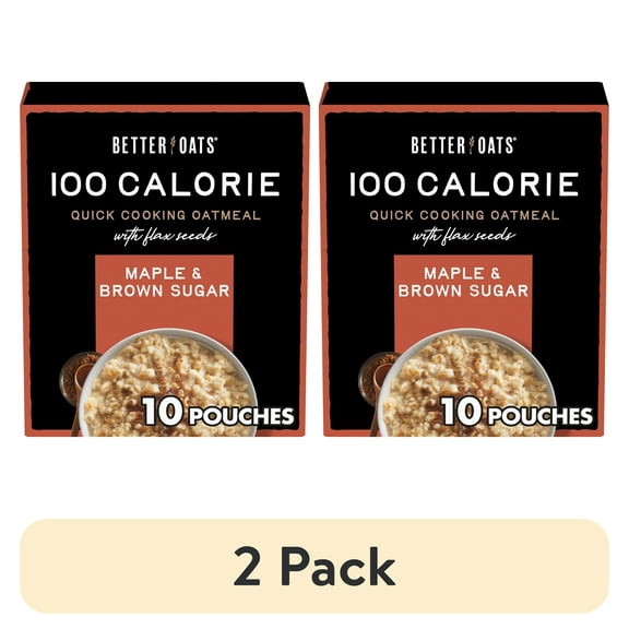 (2 pack) Better Oats 100 Calorie Maple and Brown Sugar Oatmeal with Flax Seeds, 10 Instant Oatmeal Packets, 9.8 oz Pack