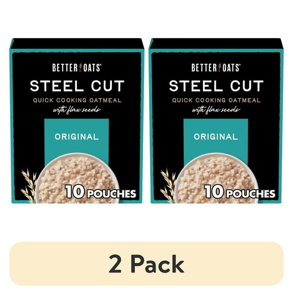 (2 pack) Better Oats Original, Steel Cut Oatmeal, Flax Seed, Instant Oatmeal, Hearty 10 Packets, 11.6 oz Box