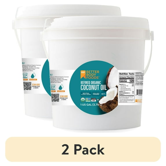 (2 pack) BetterBody Foods Organic Refined Coconut Oil, 1 Gallon
