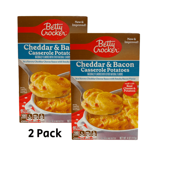 (2 pack) Betty Crocker Cheddar and Bacon Casserole Potatoes, Made with Real Cheese, 4 oz