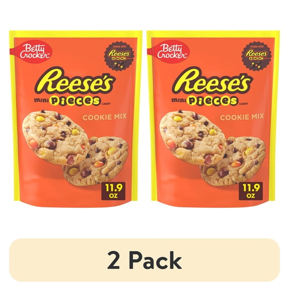 (2 pack) Betty Crocker Peanut Butter Cookie Mix, REESE's PIECES Minis & Chocolate Chips, 11.9 oz