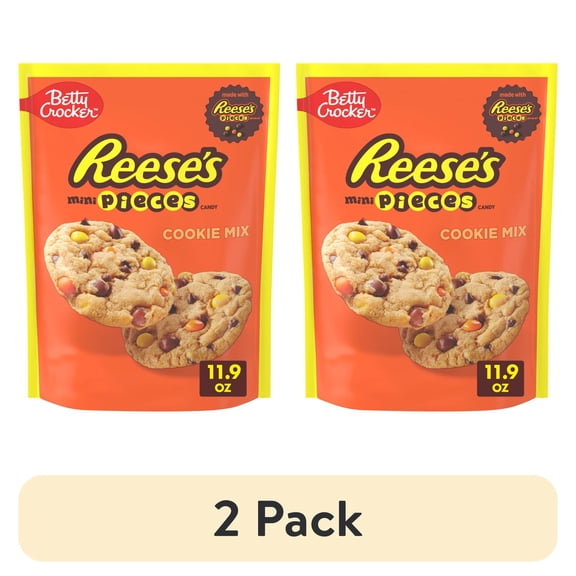 (2 pack) Betty Crocker Peanut Butter Cookie Mix, REESE's PIECES Minis & Chocolate Chips, 11.9 oz