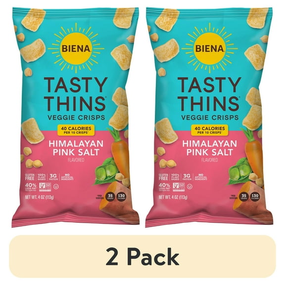 (2 pack) Biena Tasty Thins Snack Crisps, Himalayan Pink Salt Flavor, 4oz