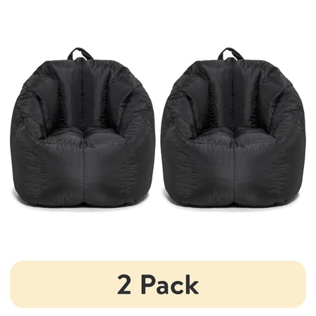 (2 pack) Big Joe Joey Bean Bag Chair for Kids/Teens, 2.5 ft Smartmax Lounge Chair, Easy-Clean & Lightweight, Black