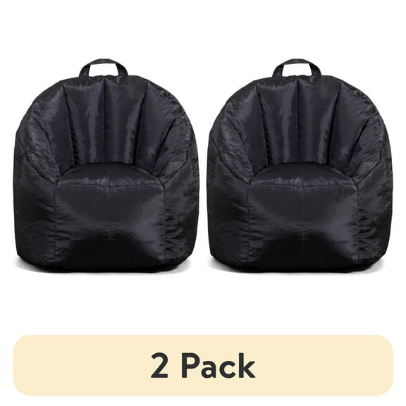 (2 pack) Big Joe Joey Junior Kids Bean Bag Chair, 1.5 Feet, Durable Polyester Nylon Blend, Black