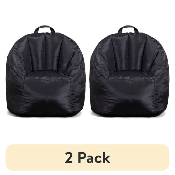 (2 pack) Big Joe Joey Junior Bean Bag Chair for Kids, 1.5 ft Nylon Blend Lightweight Lounge Chair, Durable Polyester, Black