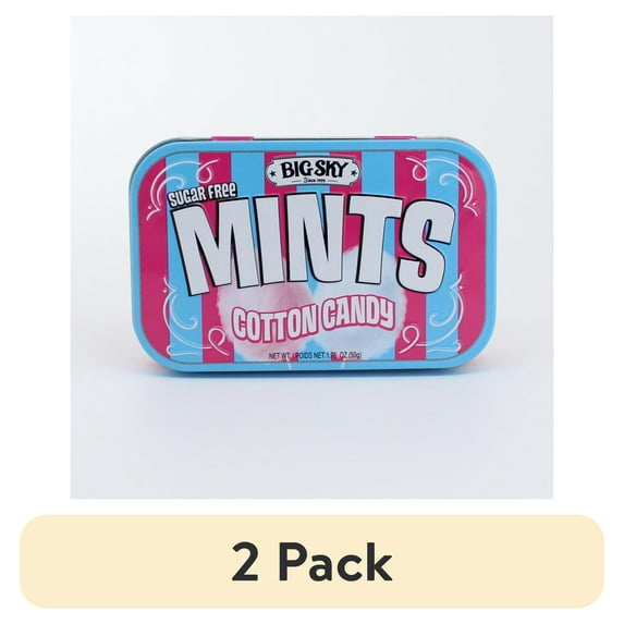 (2 pack) Big Sky Cotton Candy Mints Sugar Free, Vanilla Flavored, Allergens Not Contained, Contains 50 Mints, 1.76 oz.