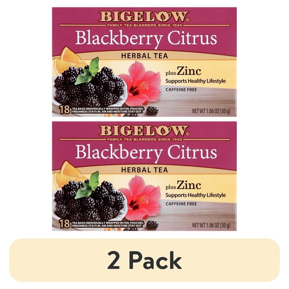 (2 pack) Bigelow Blackberry Citrus Plus Zinc, Caffeine-Free Herbal Tea Bags, 18 Count