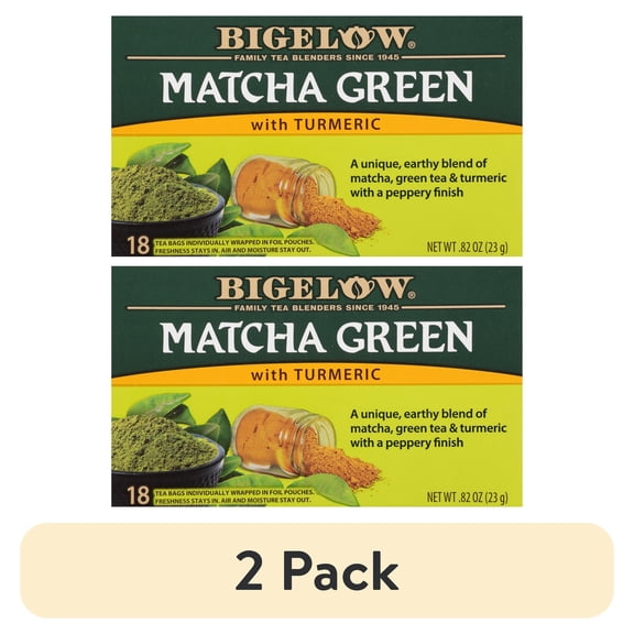 (2 pack) Bigelow Matcha Green Tea with Turmeric, Green Tea Bags, 18 Count