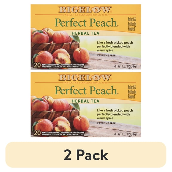 (2 pack) Bigelow Perfect Peach, Caffeine Free, Herbal Tea Bags, 20 Count
