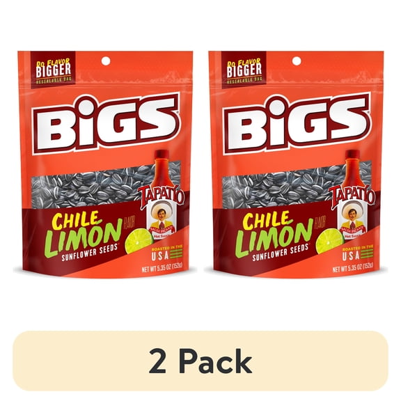 (2 pack) BIGS Sunflower Seeds, Tapatío Chile Limón Flavor, Father's Day Game Day Snack for Dad, 5.35 oz.