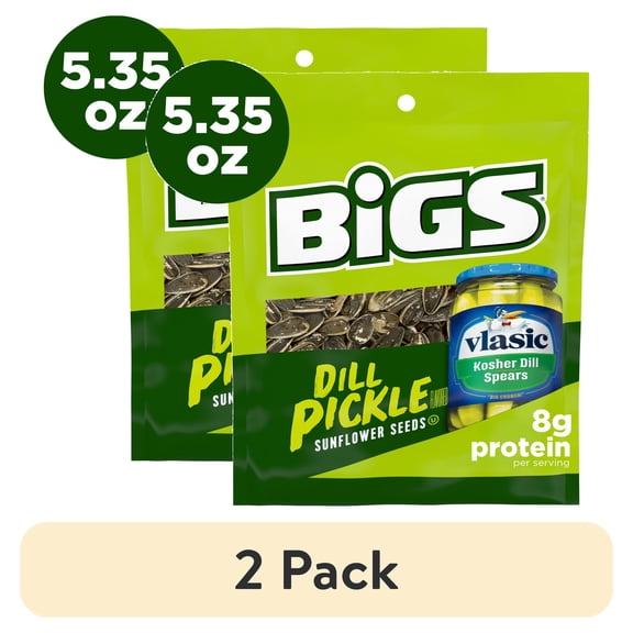 (2 pack) Bigs Vlasic Dill Pickle Sunflower Seeds, 5.35 oz. Bag