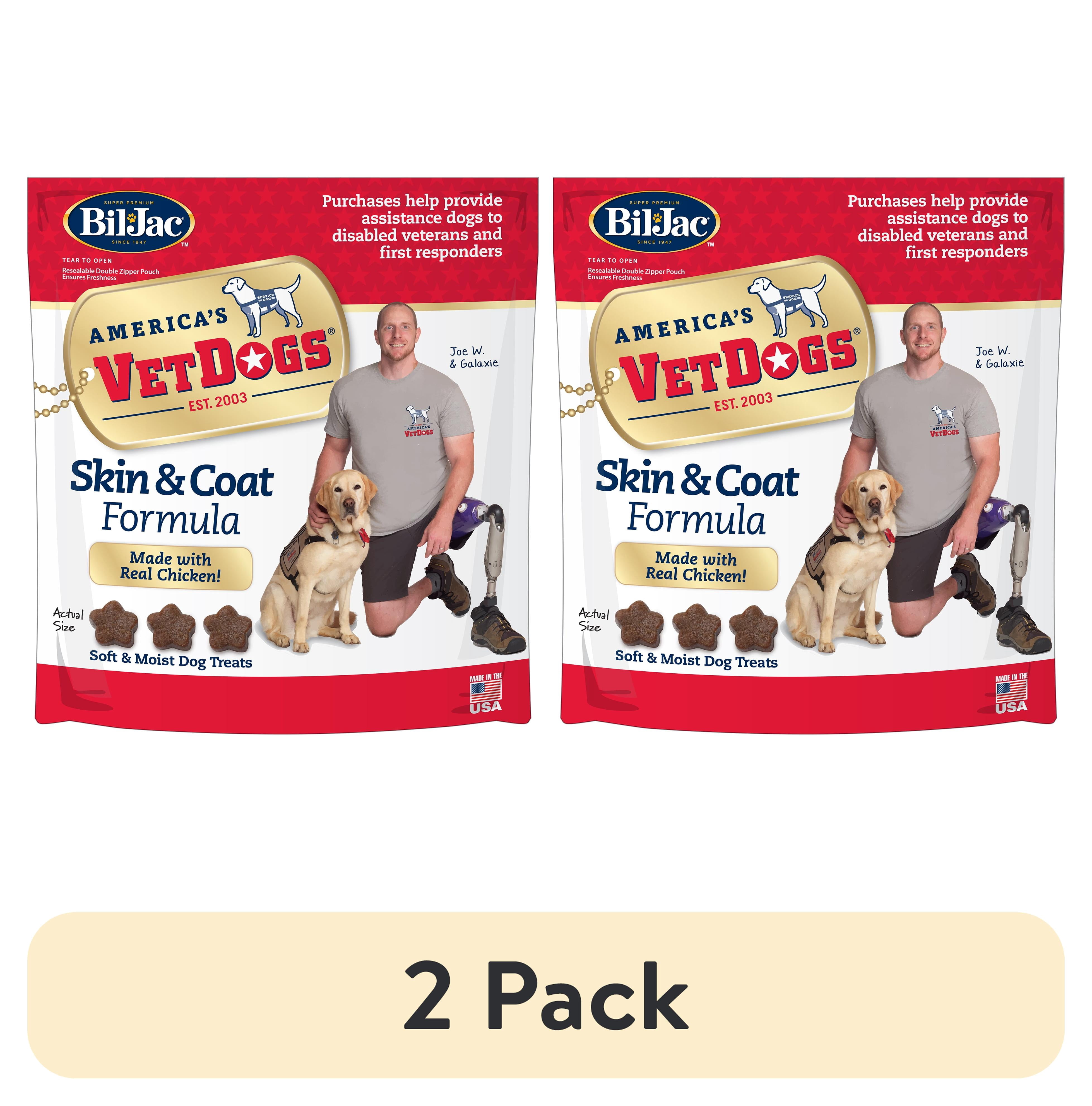(2 pack) Bil-Jac VetDogs Veteran's K-9 Corps Skin & Coat Formula, Soft & Moist Dog Treats, Chicken, 10 oz