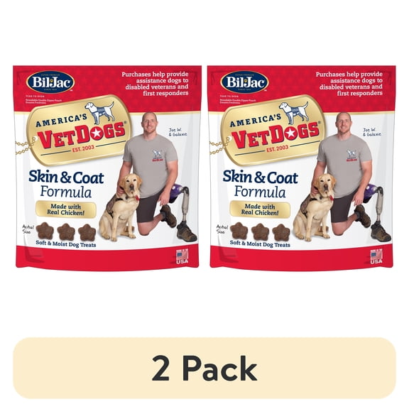 (2 pack) Bil-Jac VetDogs Veteran's K-9 Corps Skin & Coat Formula, Soft & Moist Dog Treats, Chicken, 10 oz