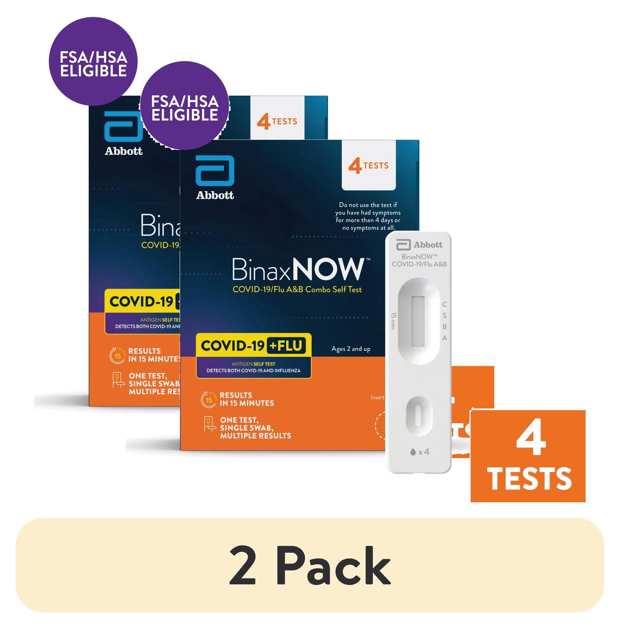(2 pack) BinaxNOW™ COVID-19/Flu A&B Combo Self-Test with Fast, Reliable Results in 15 Minutes, 4 Count Pack
