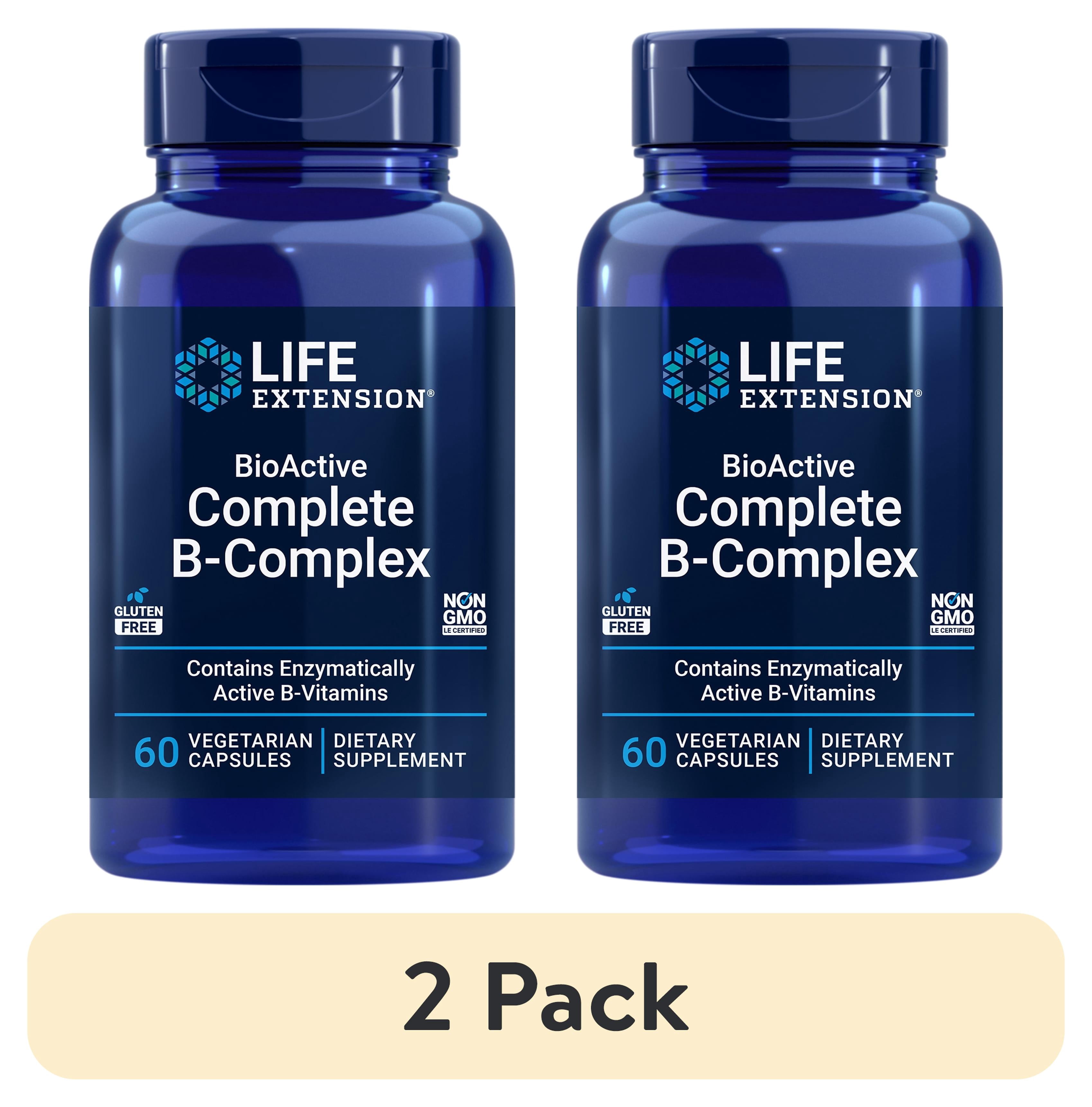 (2 pack) Life Extension Bioactive Complete B-complex, Heart, Brain And Nerve Support, Healthy Energy, Metabolism, Complete B Complex, 60 Vegetarian Capsules
