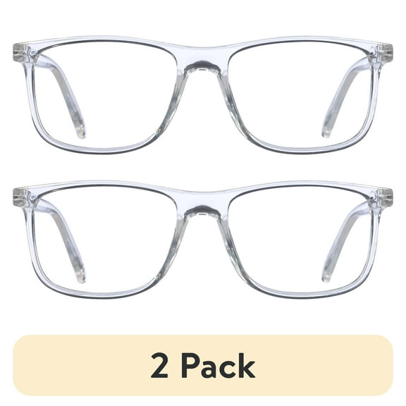 (2 pack) B.E Bio Eyes Mens Rectangular Reading Glasses Made from Recycled Plastic Ewan +1.50 in Crystal