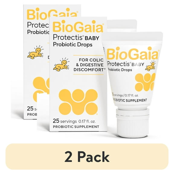 (2 pack) BioGaia Baby Probiotic Drops | Ease Crying, Fussing, Colic, Gas & Tummy Issues | Allergen Free