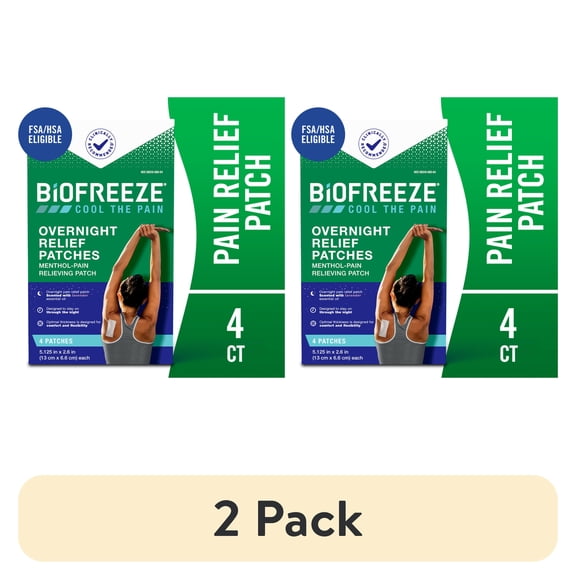 (2 pack) Biofreeze Overnight Pain Relief Patches, Back Knee Muscle Joint Arthritis Pain Relievers, 4 Count