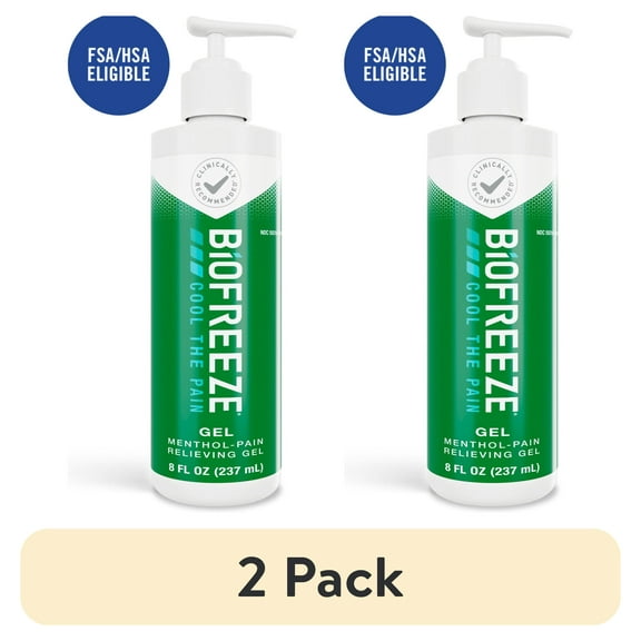 (2 pack) Biofreeze Pain Relief Gel, Back Knee Muscle Joint and Arthritis Pain Relievers, Menthol, 8 oz