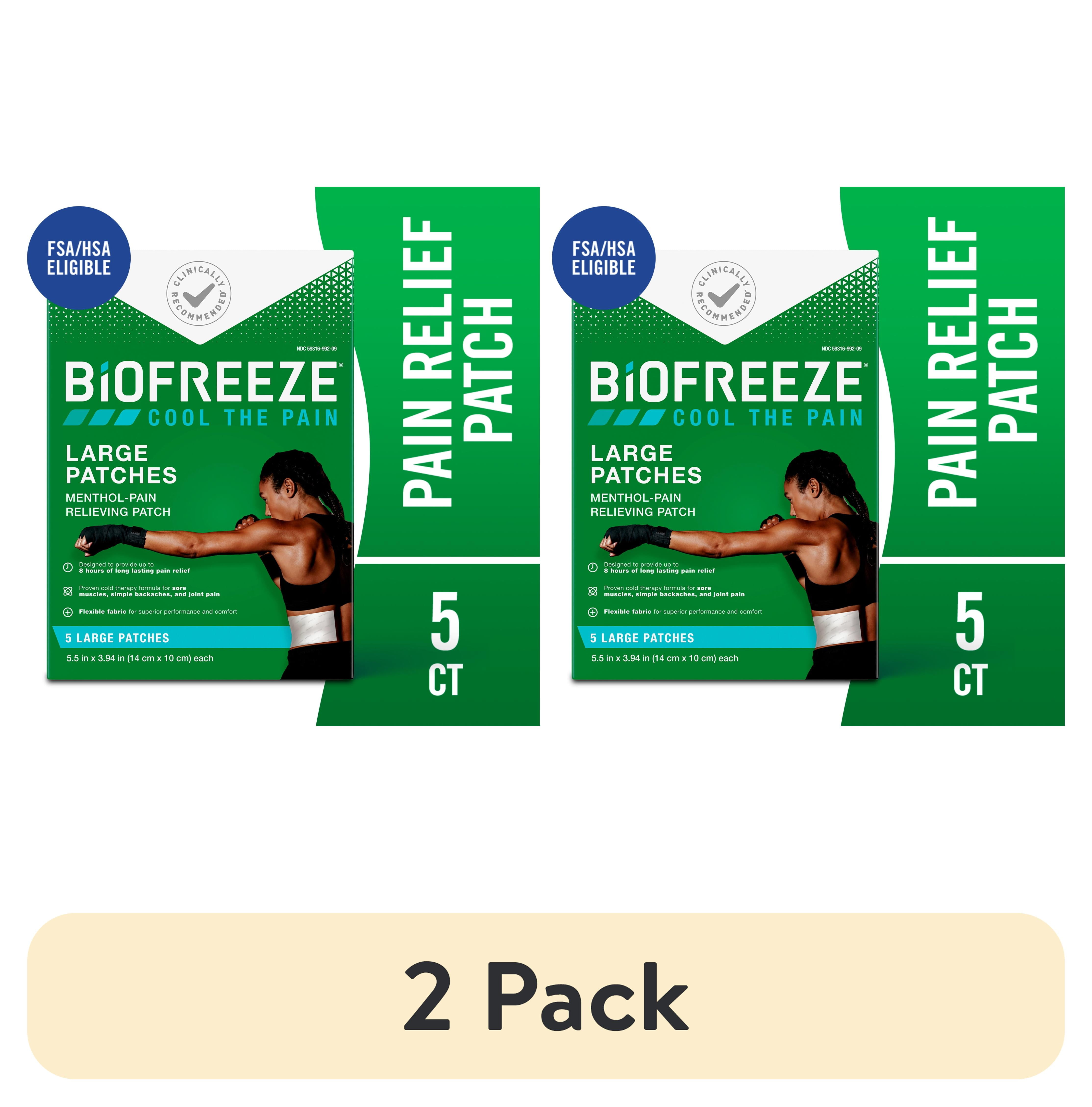 (2 pack) Biofreeze Pain Relief Patches, Back Knee Muscle Joint and Arthritis Pain Relievers, Menthol, 5 Count
