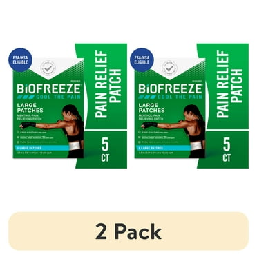 (2 pack) Biofreeze Pain Relief Patches, Back Knee Muscle Joint and Arthritis Pain Relievers, Menthol, 5 Count