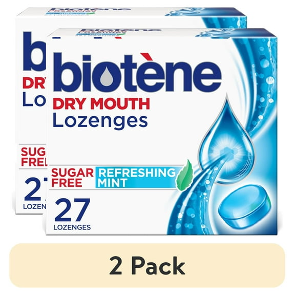 (2 pack) Biotene Dry Mouth Lozenges for Fresh Breath, Refreshing Mint - 27 Count, for 12+ years