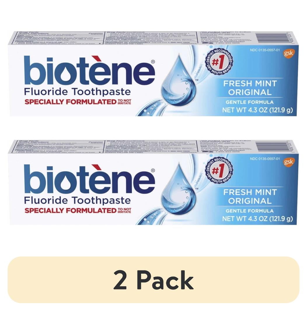(2 pack) Biotene Fresh Mint Original Gentle Formula Fluoride Toothpaste, 4.3 Ounces