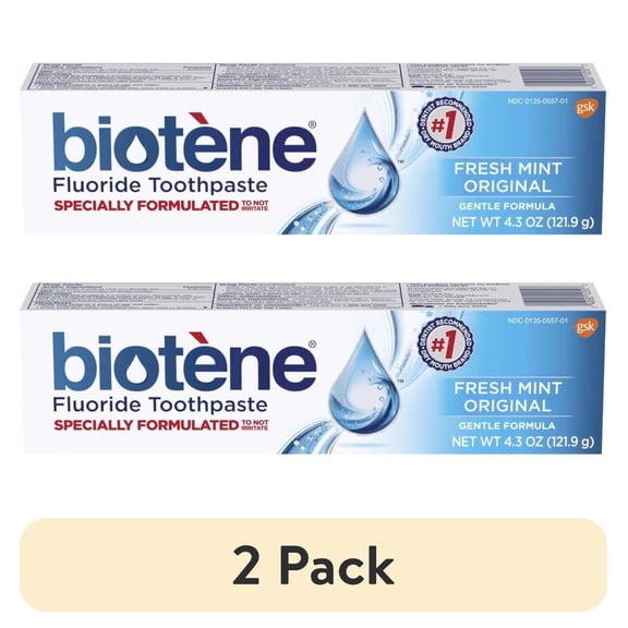 (2 pack) Biotene Fresh Mint Original Gentle Formula Fluoride Toothpaste, 4.3 Ounces