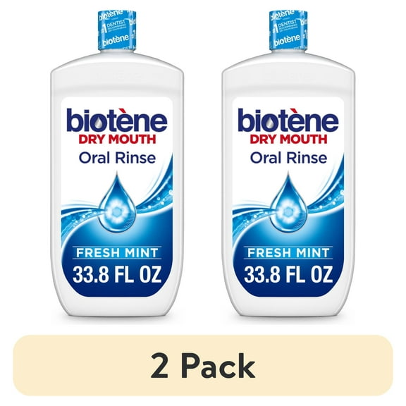 (2 pack) Biotene Oral Rinse Moisturizing Mouthwash for Dry Mouth Relief, Fresh Mint, 33.8oz