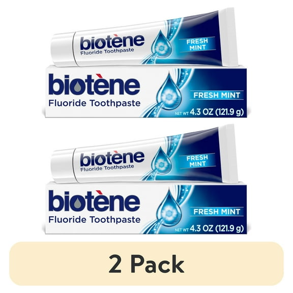 (2 pack) Biotene Original Sugar Free Fluoride Toothpaste for Dry Mouth, Fresh Mint, 4.3 Oz