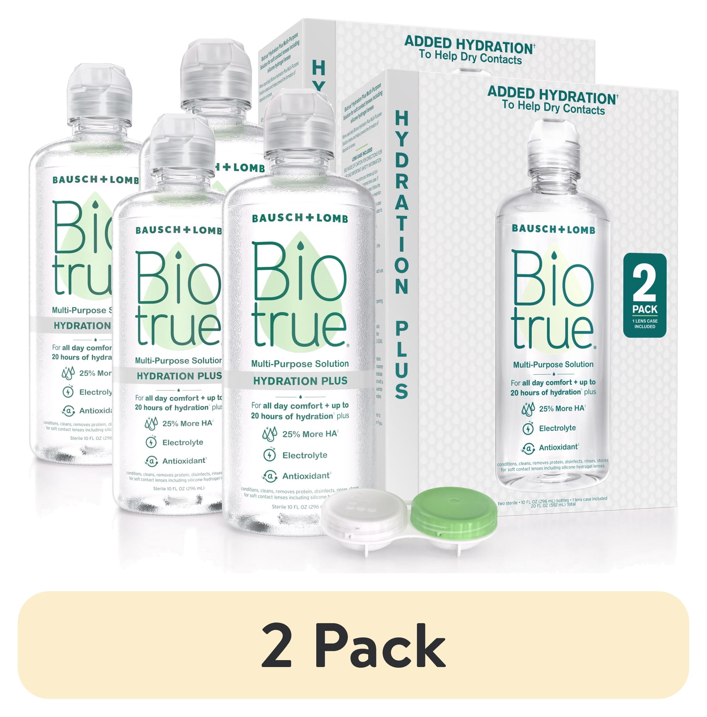 (2 pack) Biotrue Hydration Plus Multi-Purpose Contact Lens Solution for Hydrating Dry Contacts by Bausch + Lomb, 20 fl oz