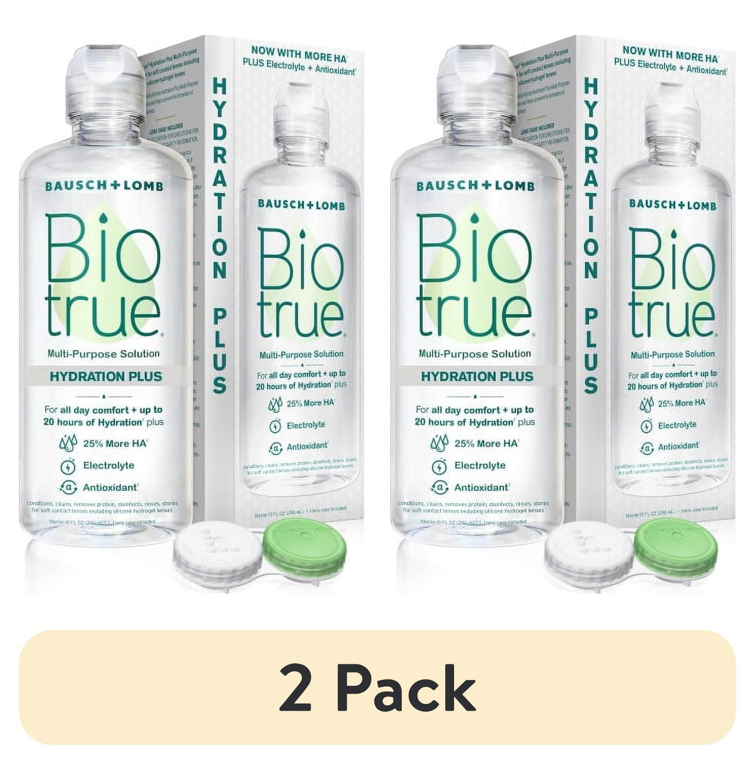 (2 pack) Biotrue Hydration Plus Multi-Purpose Contact Lens Solution and Cleaner For Soft Contacts with Case, 10 fl oz
