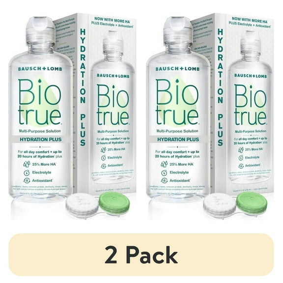 (2 pack) Biotrue Hydration Plus Multi-Purpose Contact Lens Solution and Cleaner For Soft Contacts with Case, 10 fl oz