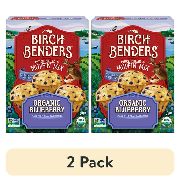 (2 pack) Birch Benders Organic Blueberry Muffin Mix, 13.5 oz Box