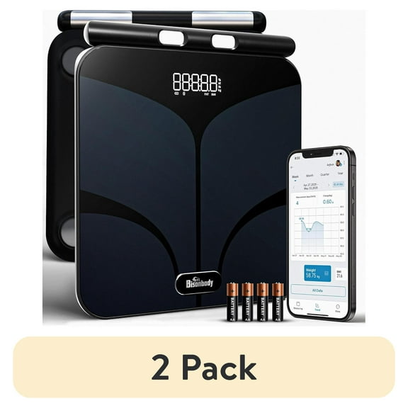 (2 pack) Bisonbody Smart Digital Body Scale – 29 Health Metrics – for Advanced Fitness Enthusiasts – Durable Tempered Glass – 8 High Sensitivity Electrodes Sensors – Smartphone App Connection