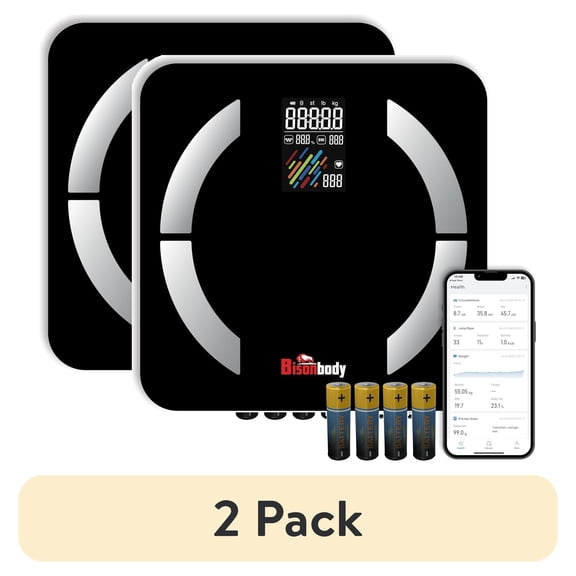 (2 pack) Bisonbody Smart Digital Body Scale â Engineered for Cardio Enthusiasts â 22 Metrics including Cardiac Index, Heart Rate, Muscle Rate, Lean Body Mass â Large Display â App-Based