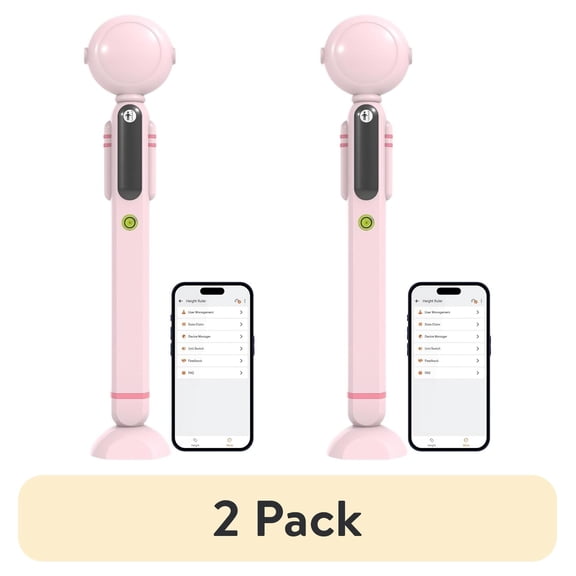 (2 pack) Bisonbody Smart Digital Height Measuring Device for Kids| Wireless Height Tracker with Dual Ultrasonic Measurement Technology | Accurate Smart Height Measurement Scale App ,Astronaut Design (Pink)