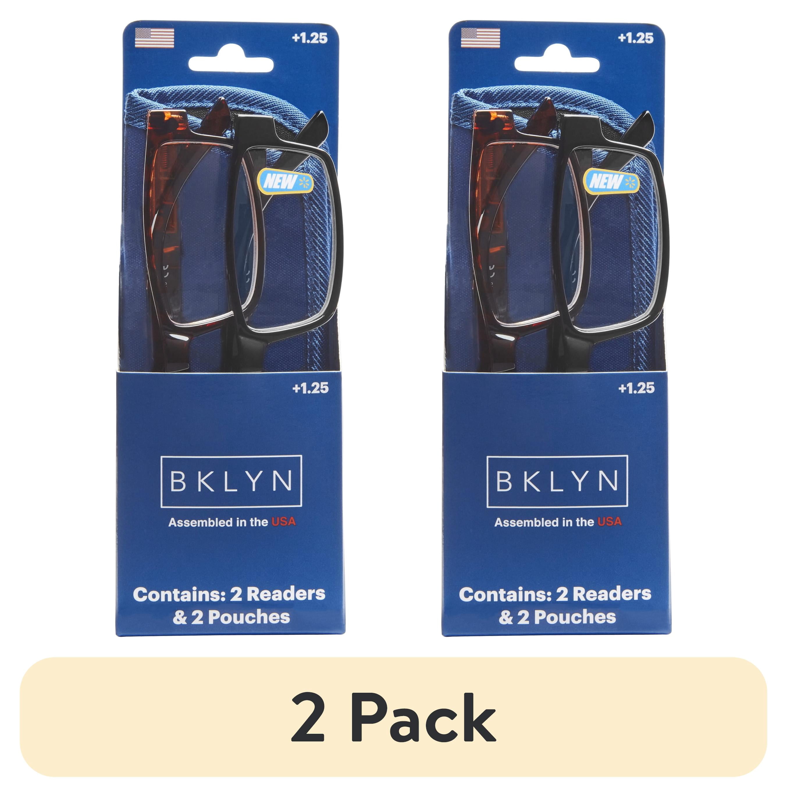 (2 pack) Bklyn, Sumner +1.25, Adult, Mens, Rectangle Plastic Reading Glasses & Pouches Value Pack , 2 Ea