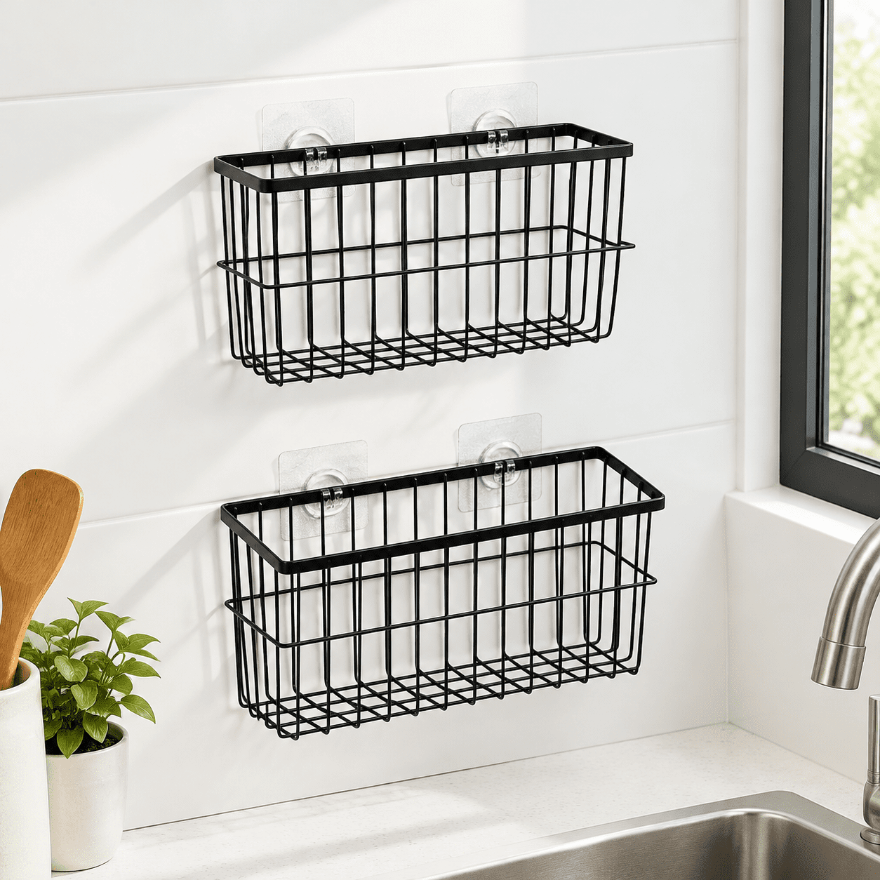 Kitchen Basket. Sign 2-pack Black Cabinet Door Organizer, L 11&10.2 In, Adhesive Storage ...