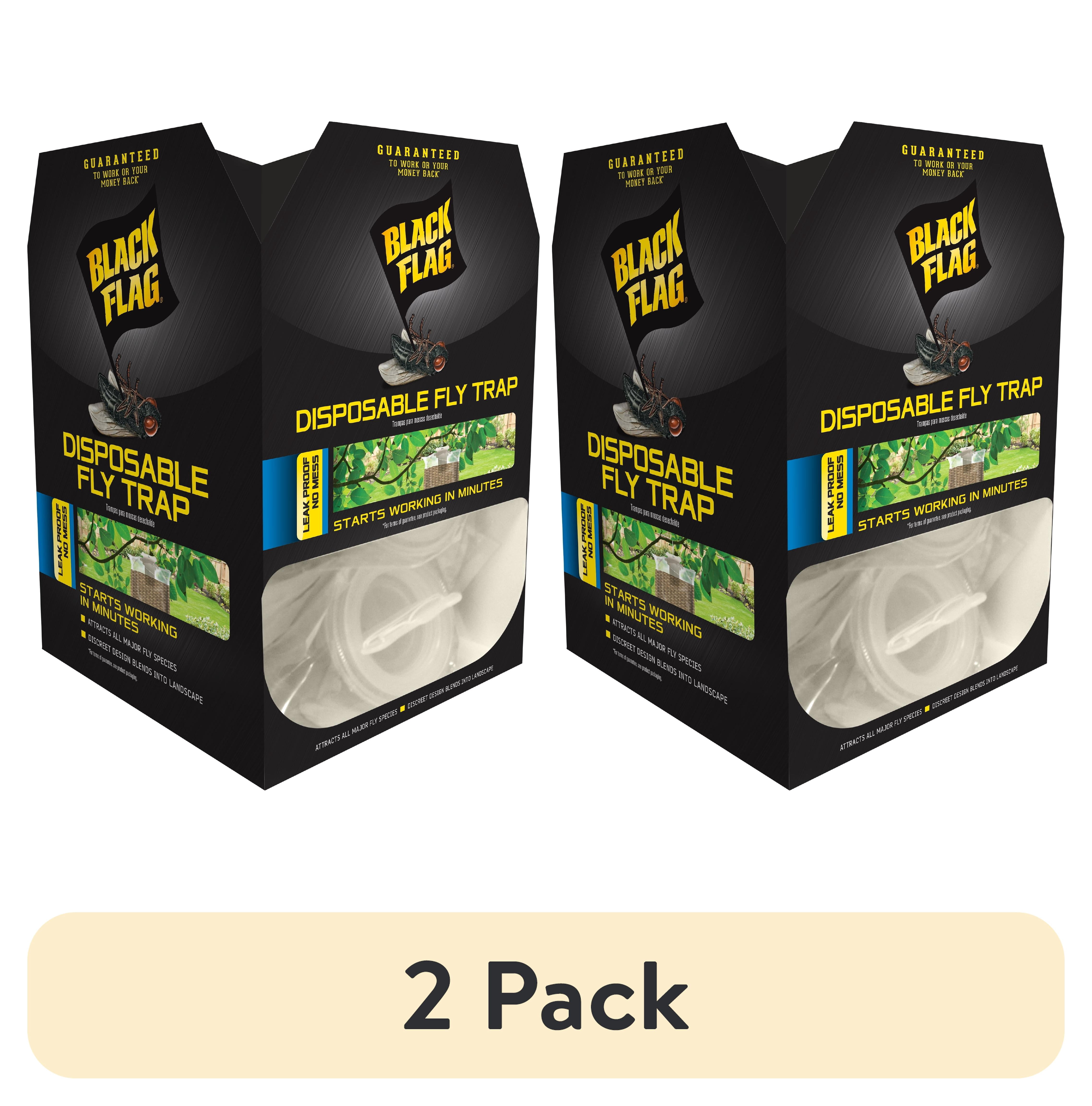 (2 pack) Black Flag Outdoor Disposable Fly Trap, Waterproof, Attracts All Major Species, 3 oz