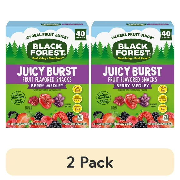(2 pack) Black Forest Juicy Burst Fruit Flavored Snacks, Berry Medley, 0.8 oz, 40 Count