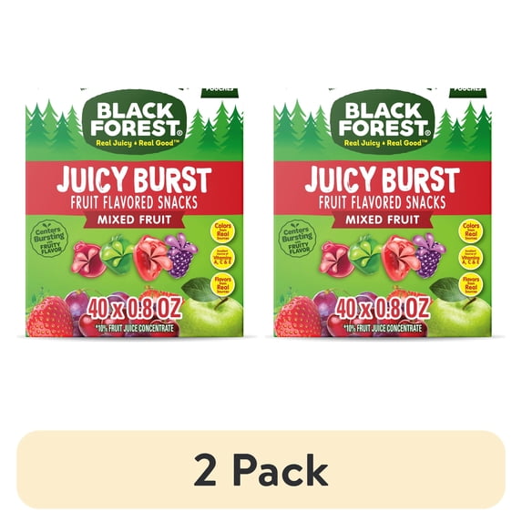 (2 pack) Black Forest Juicy Burst Fruit Flavored Snacks, Mixed Fruit, 0.8 oz, 40 Count