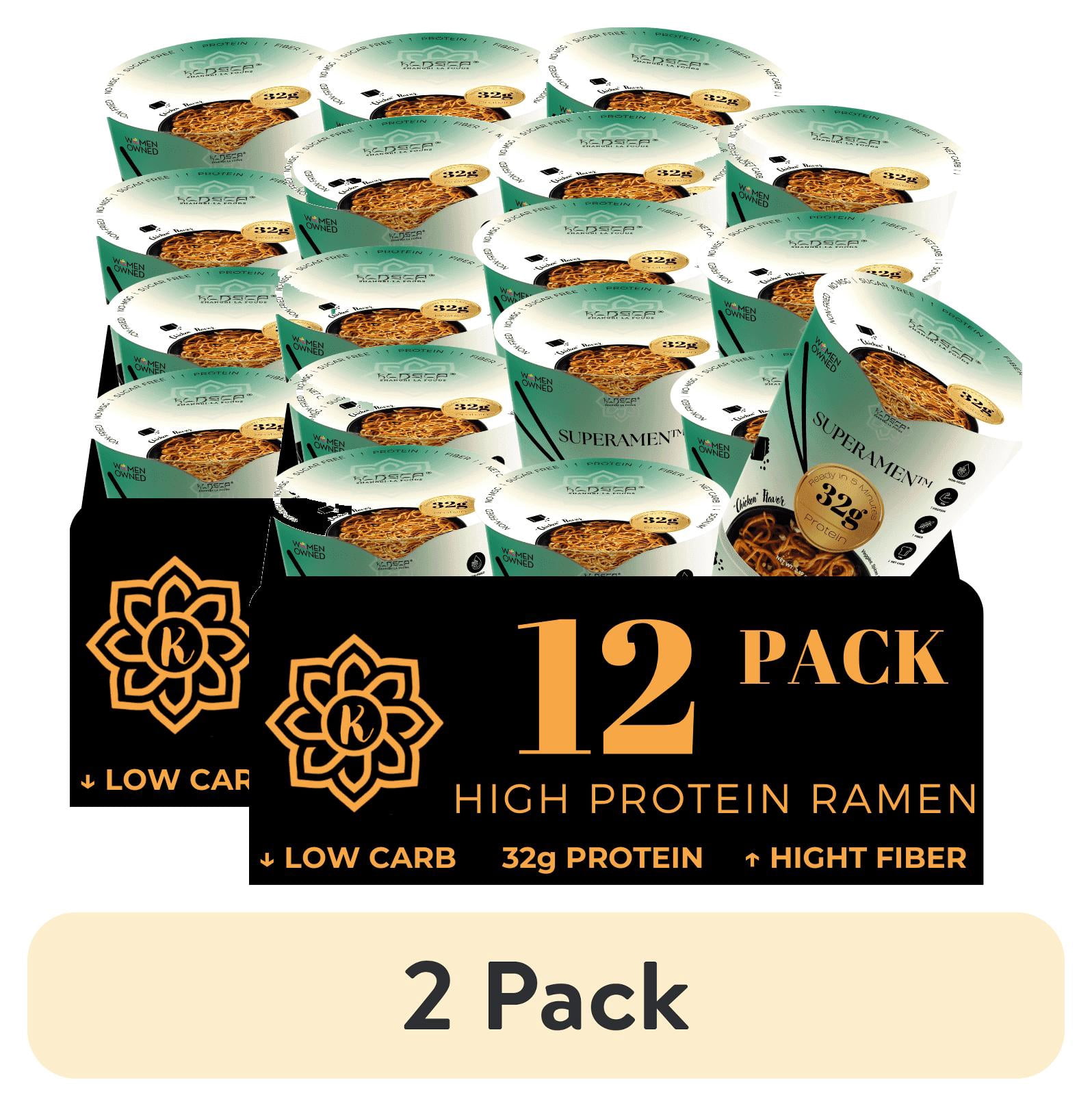 (2 pack) KLDSCP Black Garlic "Chicken" Instant Ramen Noodles, 32g Protein, Plant Based, 12 Pack