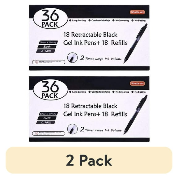 (2 pack) Black Gel Pens, 36 Pack(18 Gel Pens with 18 Refills) Shuttle Art Retractable Medium Point Rollerball Gel Ink Pens Smooth Writing with Comfortable Grip