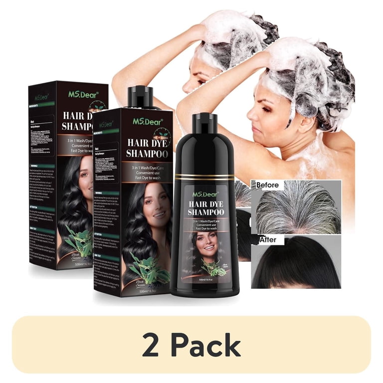 2 pack) Black Hair Dye Shampoo 3 in 1 for Gray Hair, Herbal Hair