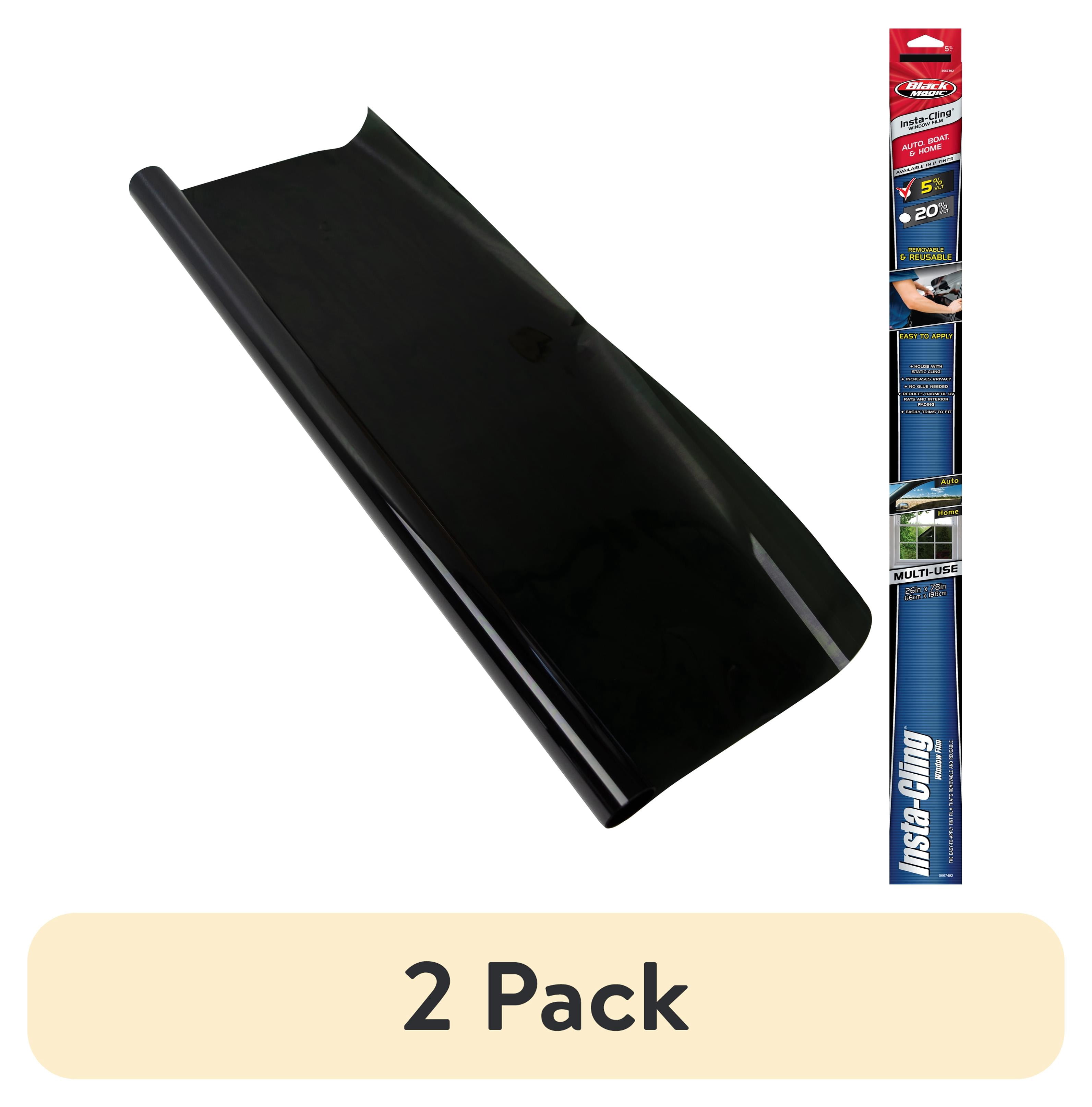 (2 pack) Black Magic Insta-Cling 5% VLT Tinted Window Film for Cars, Trucks, SUVs, and Boats